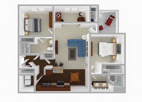 Floor plan for 2 beds, 2 baths, 1204 sqft